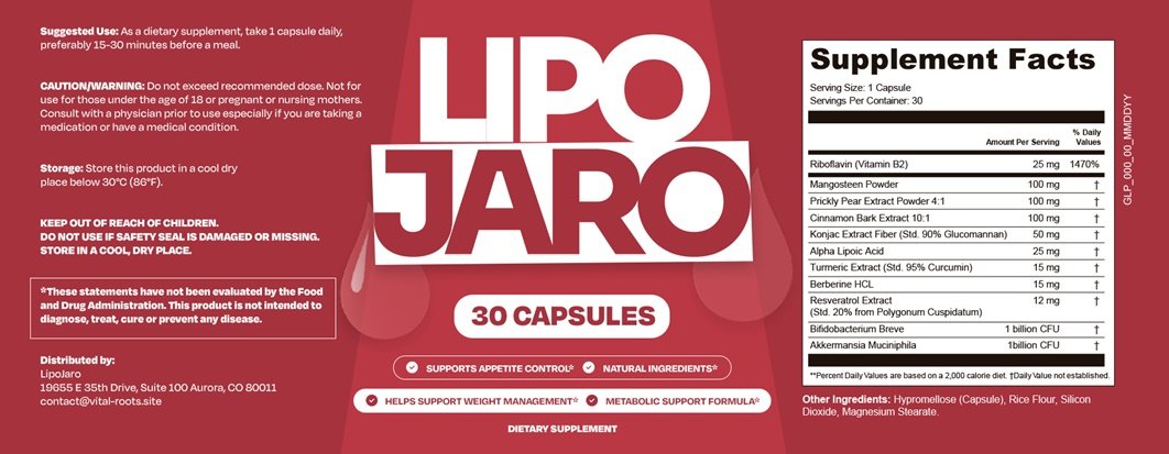 LipoJaro ingredient list and nutritional facts